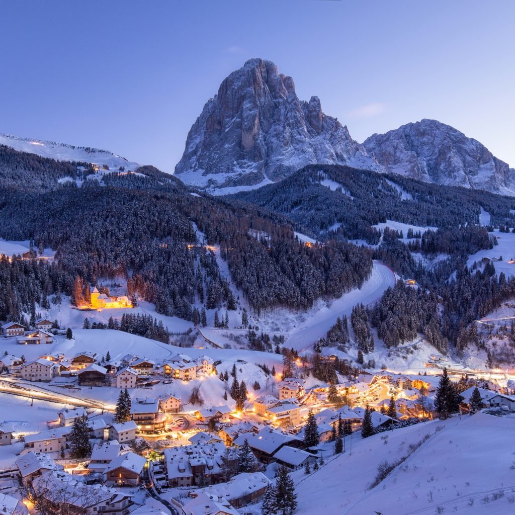 A beautiful village in a snow covered mountain